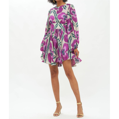 Oliphant balloon waisted mini dress in patola purple