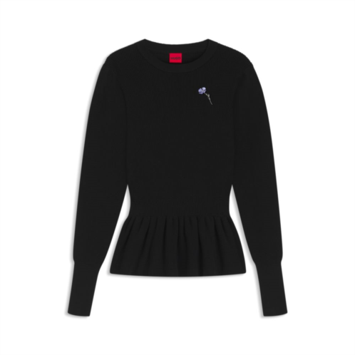 HUGO cotton sweater with detachable floral brooch