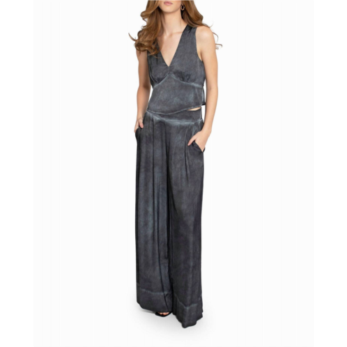 Nicole Miller garment dyed silk wide leg pant in black