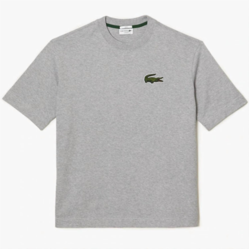 LACOSTE unisex loose fit large crocodile organic cotton tee shirt in grey chine