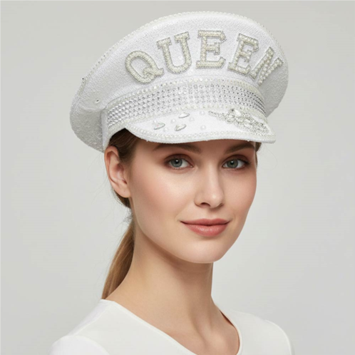 FASHNZFAB pearl queen rhinestone sequin embellished captain hat