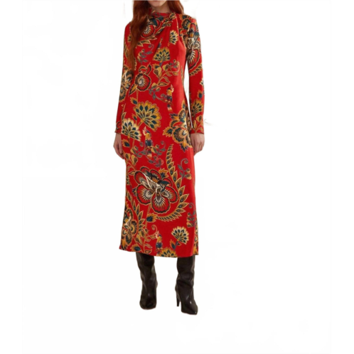 FARM RIO maxi floral cutout midi dress in red