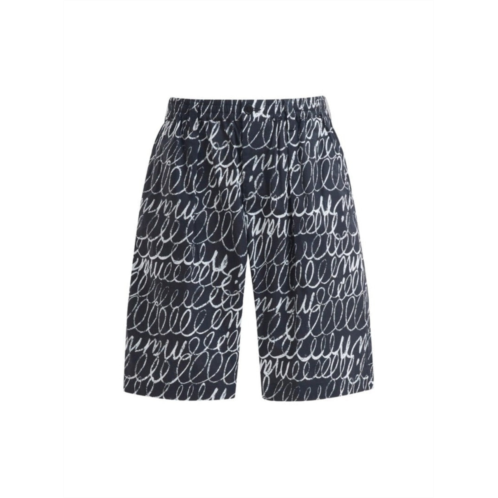 Marni scribbled popeline drawstring shorts - black