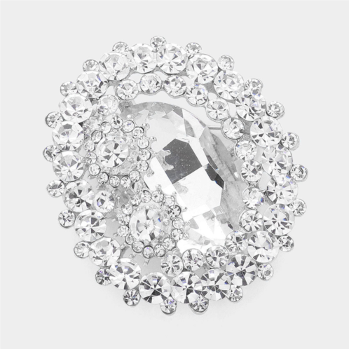FASHNZFAB oval glass crystal double flower pin brooch