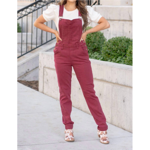 Judy Blue double cuff boyfriend overalls in maroon