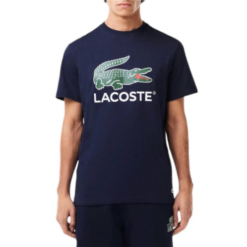 LACOSTE jersey signature print tee in navy blue
