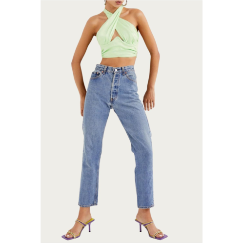 For Love & Lemons rana cropped cross front open-back top in green
