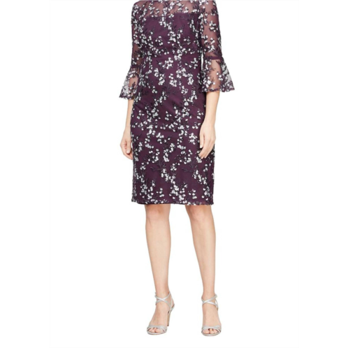 Alex Evenings embroidered sequin lace sheath dress in eggplant