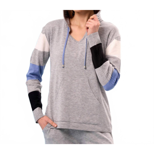French kyss v-neck color block hoodie in slate/multi
