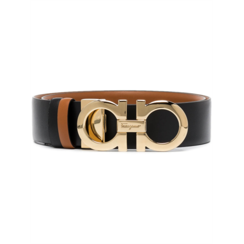 SALVATORE FERRAGAMO black gancini buckle reversible leather belt