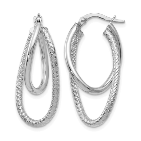 Diamond2Deal 14k white gold polished and textured hinged hoop earrings