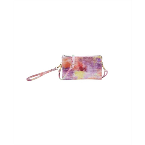 Jen & Co. womens crocodile leather tie dye crossbody bag in tie dye-pink/yellow