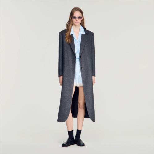 Sandro long wool coat with rhinestones