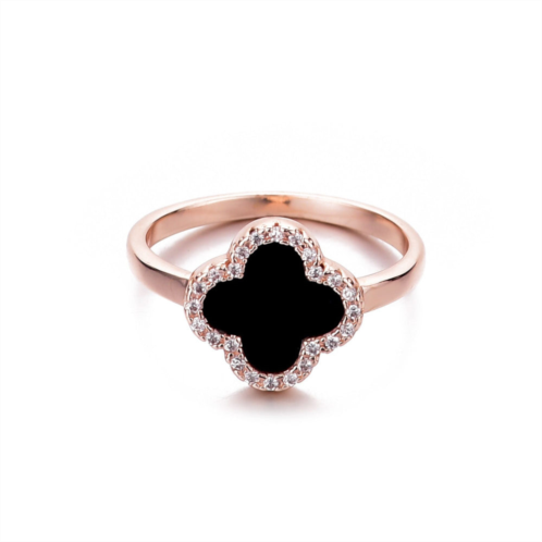 Adornia 14k rose gold plated black halo cz clover ring