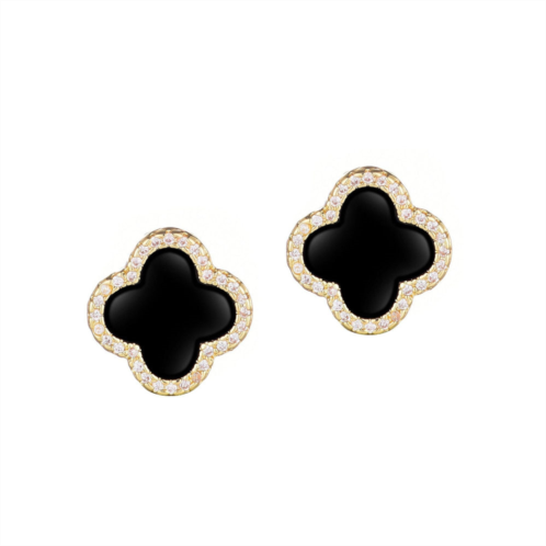 Adornia 14k gold plated black halo cz clover stud earrings