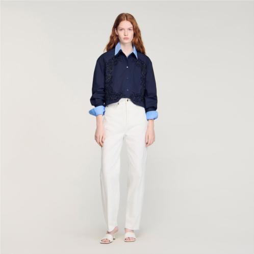 Sandro floral embroidered cotton shirt