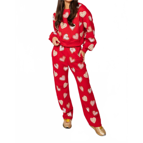 QUEEN OF SPARKLES heart cookies cropped sweatshirt in red multi