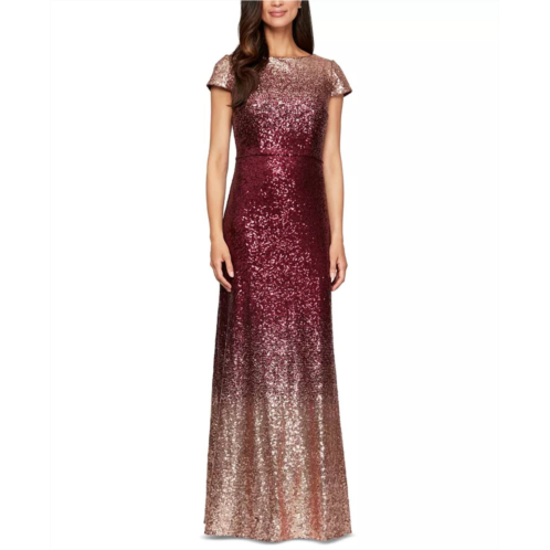 Alex Evenings ombre sequin gown in rose gold/wine
