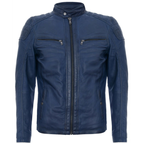 Infinty Leather mens Leather jacket vintage quilted retro racing zipped biker - san marino