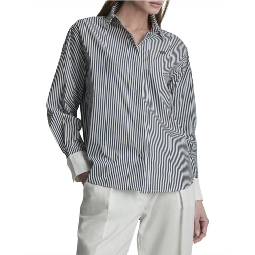 DKNY 1989 logo contrast cuff striped button-down shirt