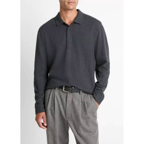 Vince heathered double face long sleeve polo in coastal/fog