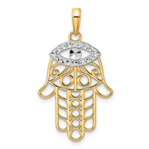 Diamond2Deal 14k yellow gold white rhodium diamond-cut evil eye hamsa pendant