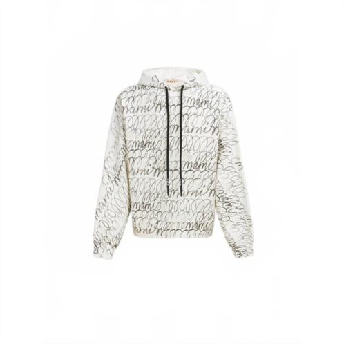 Marni scribbled organic cotton motif hoodie - natural white