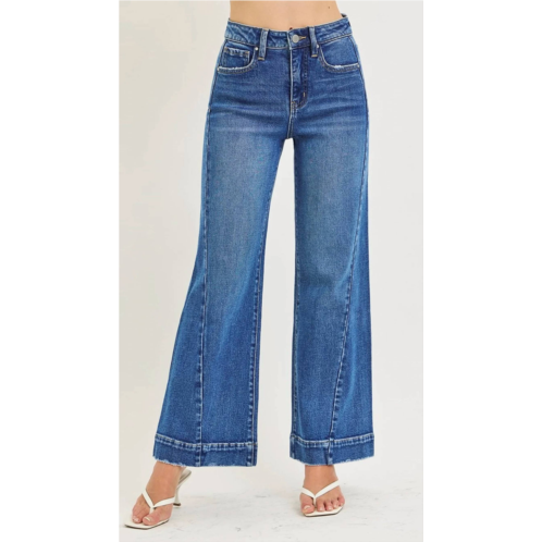 RISEN high rise tummy control wide leg full length jeans in dark wash