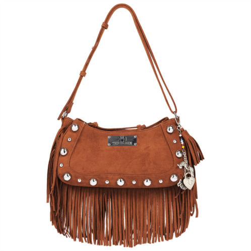 True Religion vintage dangle fringe hobo bag with studded trim and charm accents