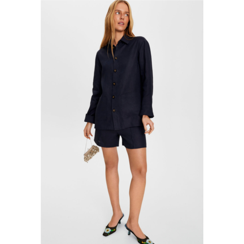 SLEEPER unisex linen shorts in navy