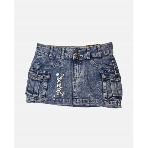Ed Hardy womens heart dagger cargo skirt in light wash