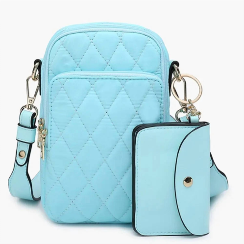 Jen & Co. womens parker vegan quilted crossbody bag in glacial blue