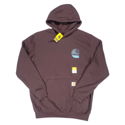 Carhartt hoodie mens brown graphic print long sleeve pullover workwear posh128