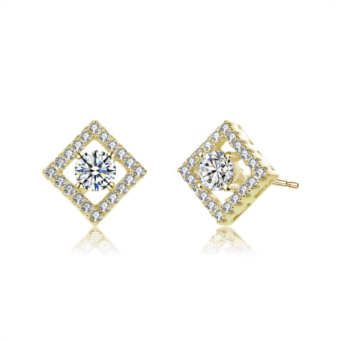 Rachel Glauber 14k gold plated with clear cubic zirconia square halo stud earrings