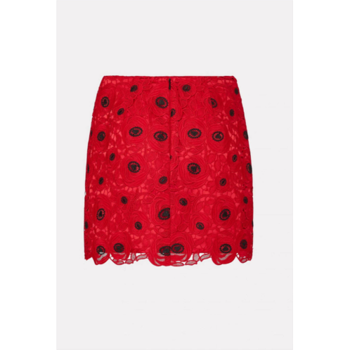MILLY embroidered lace modern mini skirt in red/black