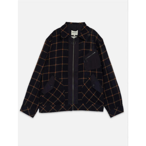 Nicholas Daley mens zip-through shirt jacket in navy/orange check