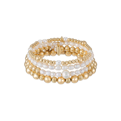 Ettika 18k plated 4-5mm pearl cuff and bangle set