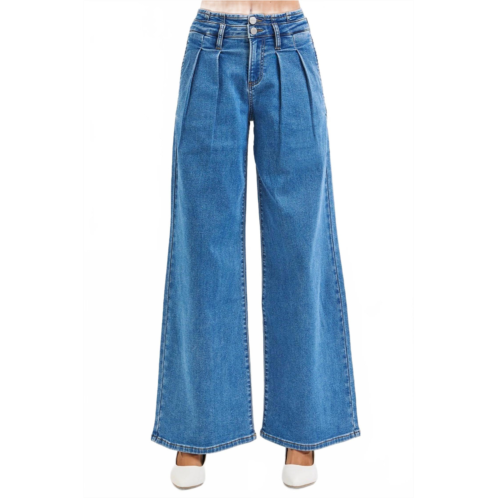 RISEN sutton slouchy wide leg pleated jeans in medium wash
