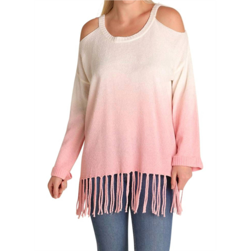 Umgee ombre cold shoulder fringe sweater - plus in rose