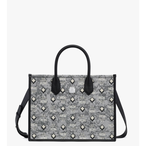 Mcm medium munchen tote in denim visetos