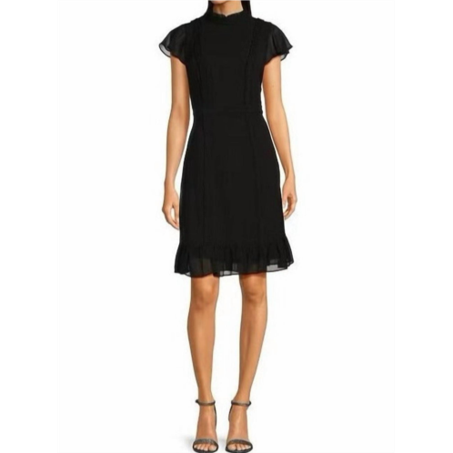 Adrianna Papell mock neck chiffon dress in black
