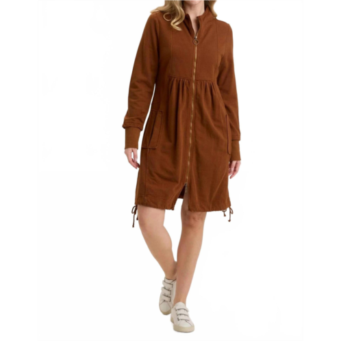 XCVI fleece funnel-neck longcoat in russet pigment