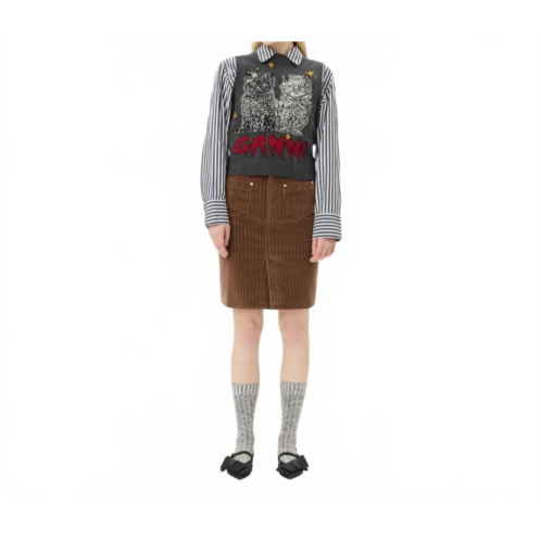 GANNI stretch corduroy skirt in rain drum