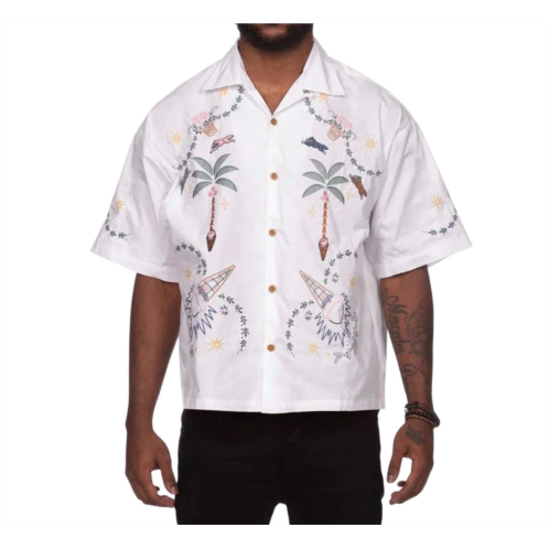 IceCream palms cropped fit short sleeve woven shirt in white