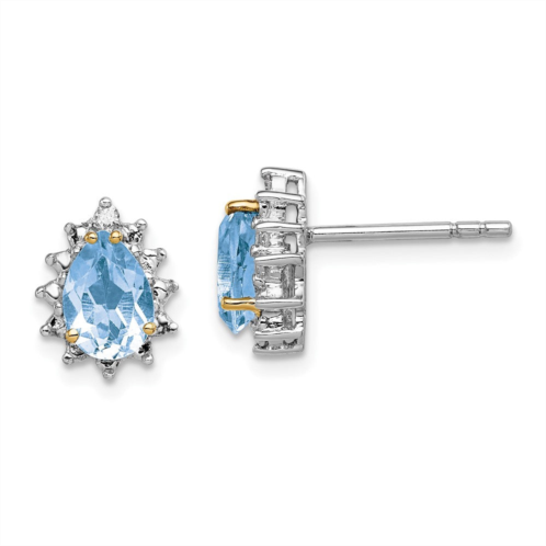 Diamond2Deal sterling silver with 14k accent rhodium-plated sky blue topaz and diamond stud earrings