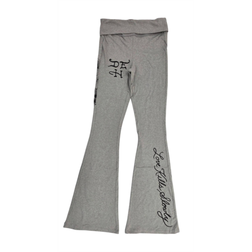 Ed Hardy womens mary fold over yoga pants in heather grey