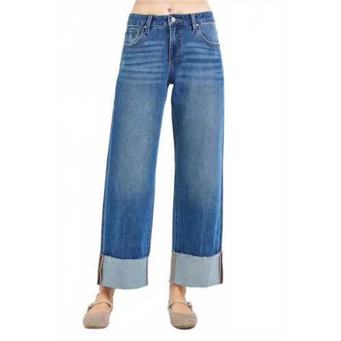 RISEN 4-way stretch mid rise crop jean in medium wash