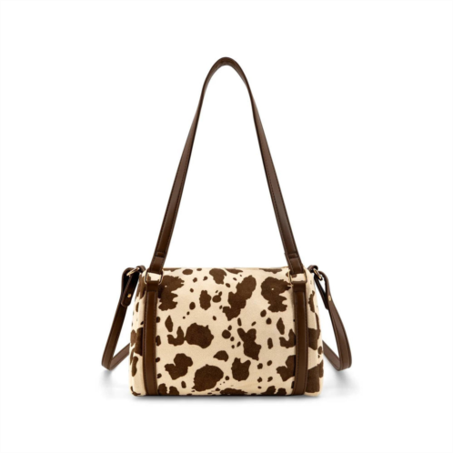 Like Dreams womens soe cow print crossbody bag in brown