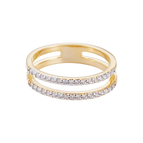 Adornia 14k gold plated cz double band ring