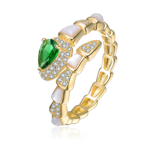 Rachel Glauber 14k gold plated with white mother of pearl & colored cubic zirconia bypass ring